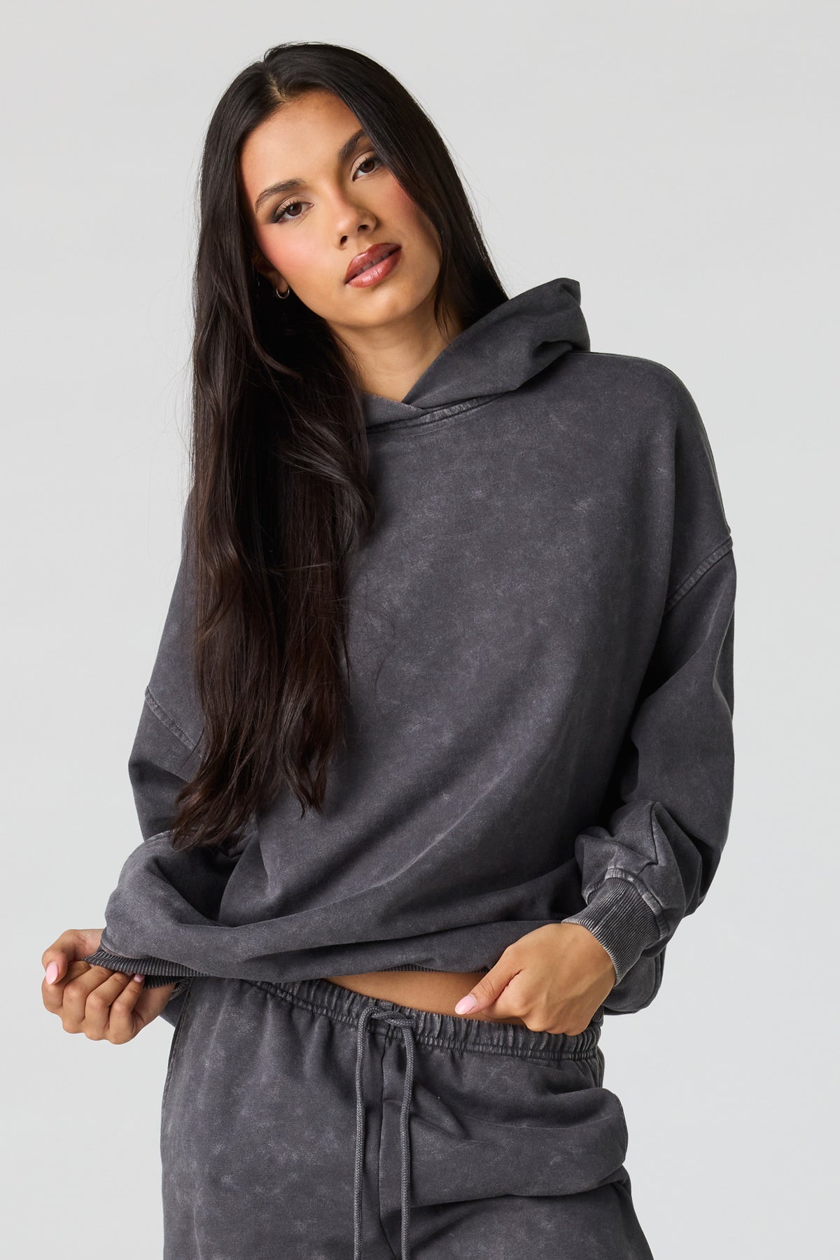 Luxe Fleece Washed Favourite Hoodie - Grey Blue