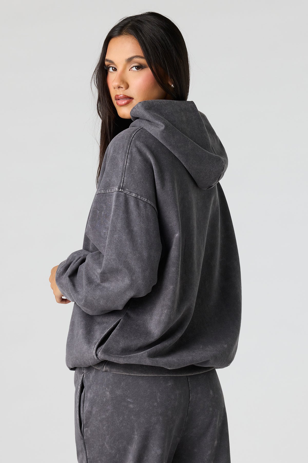 Alt View 2. Luxe Fleece Washed Favourite Hoodie - Grey Blue