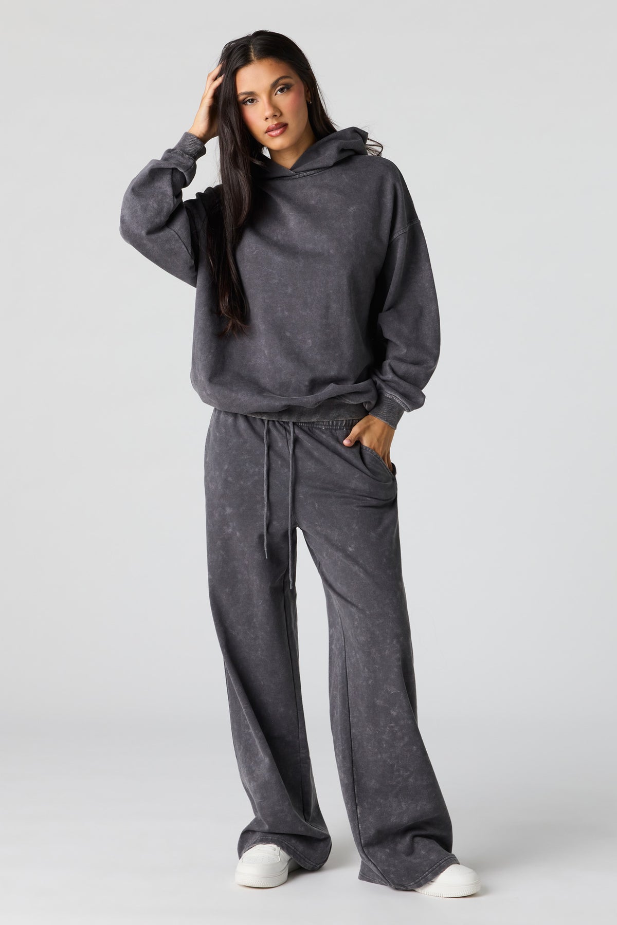 Alt View 3. Luxe Fleece Washed Favourite Hoodie - Grey Blue