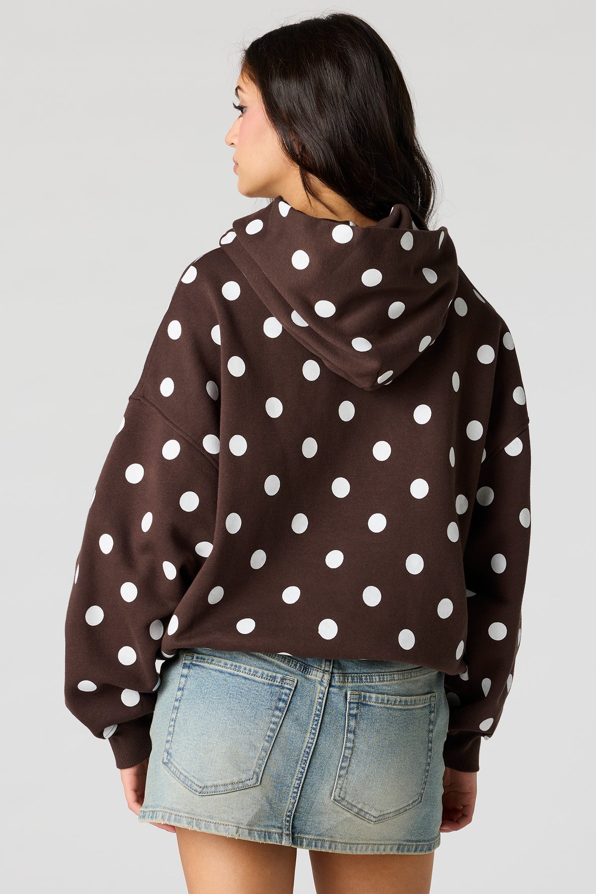 Alt View 2. Luxe Fleece Polka Dot Boyfriend Hoodie - Brown