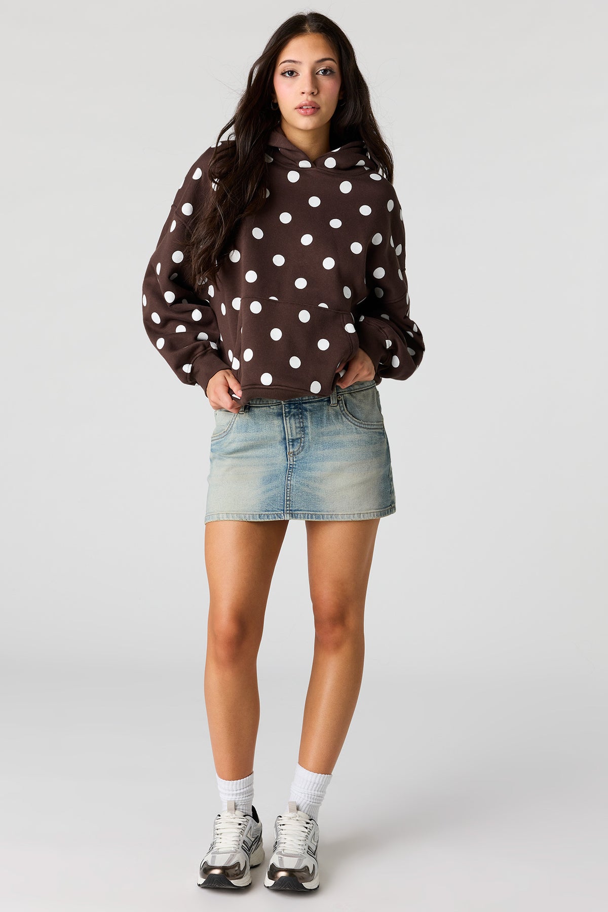 Alt View 3. Luxe Fleece Polka Dot Boyfriend Hoodie - Brown