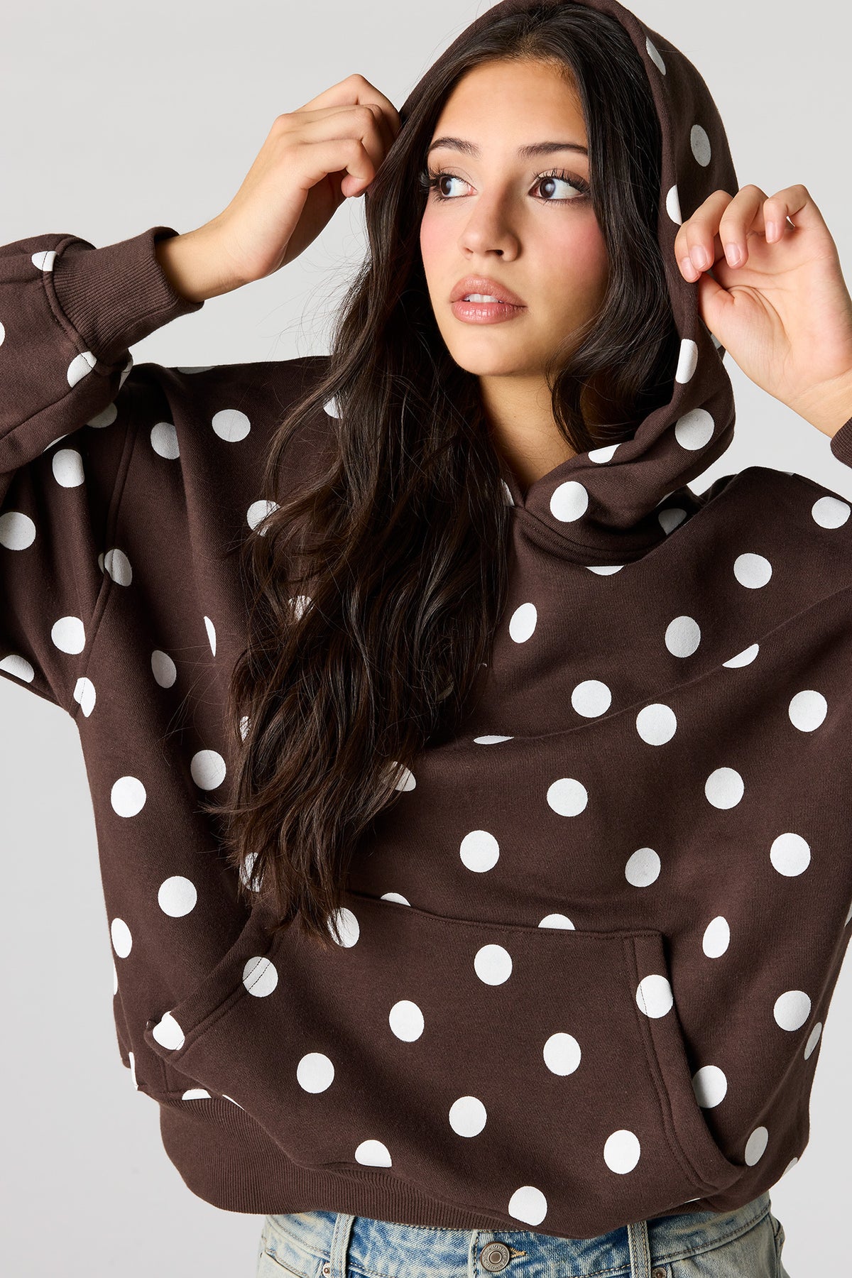 Alt View 4. Luxe Fleece Polka Dot Boyfriend Hoodie - Brown