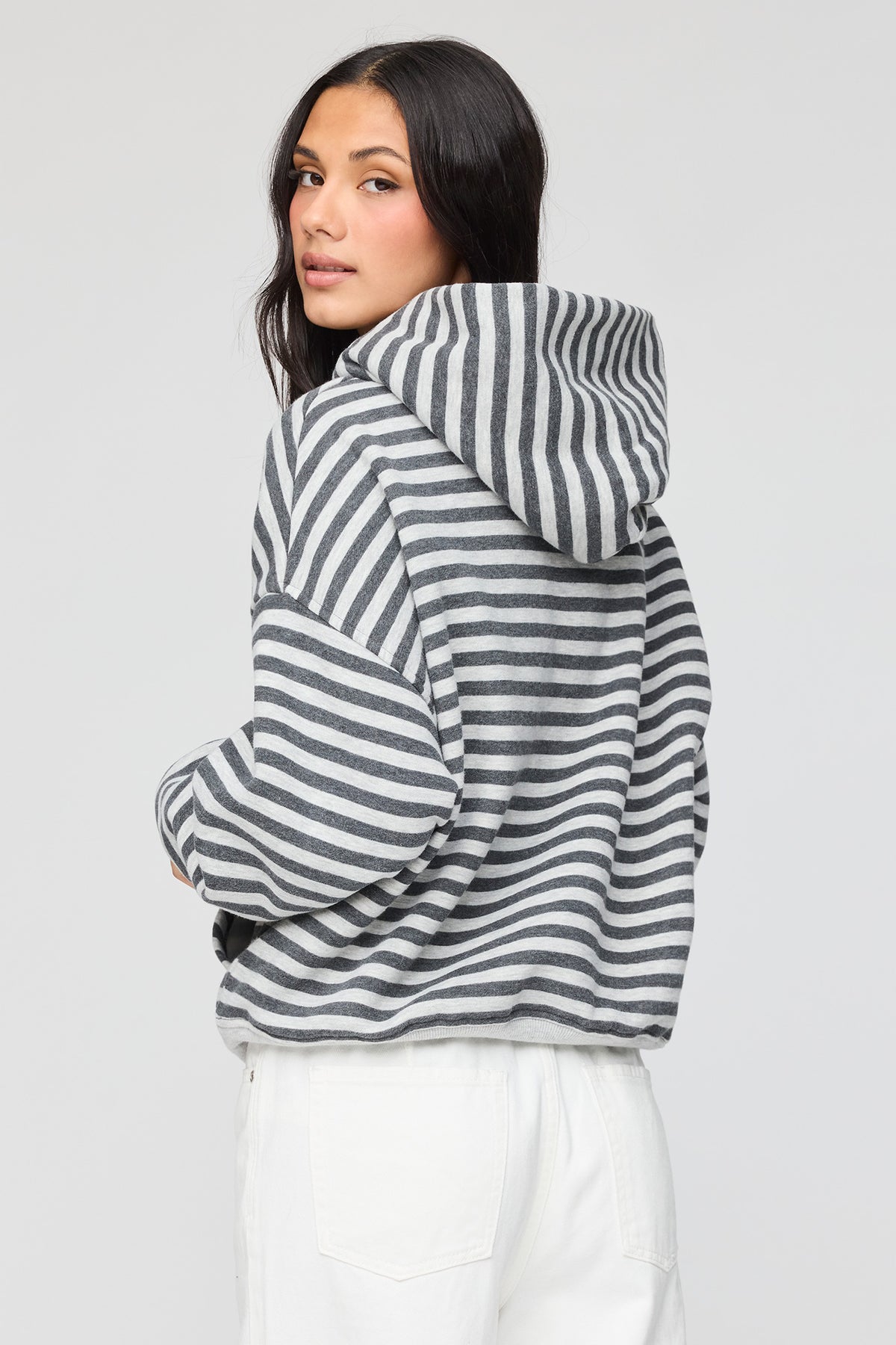 Alt View 2. Luxe Fleece Boyfriend Hoodie - Black with White