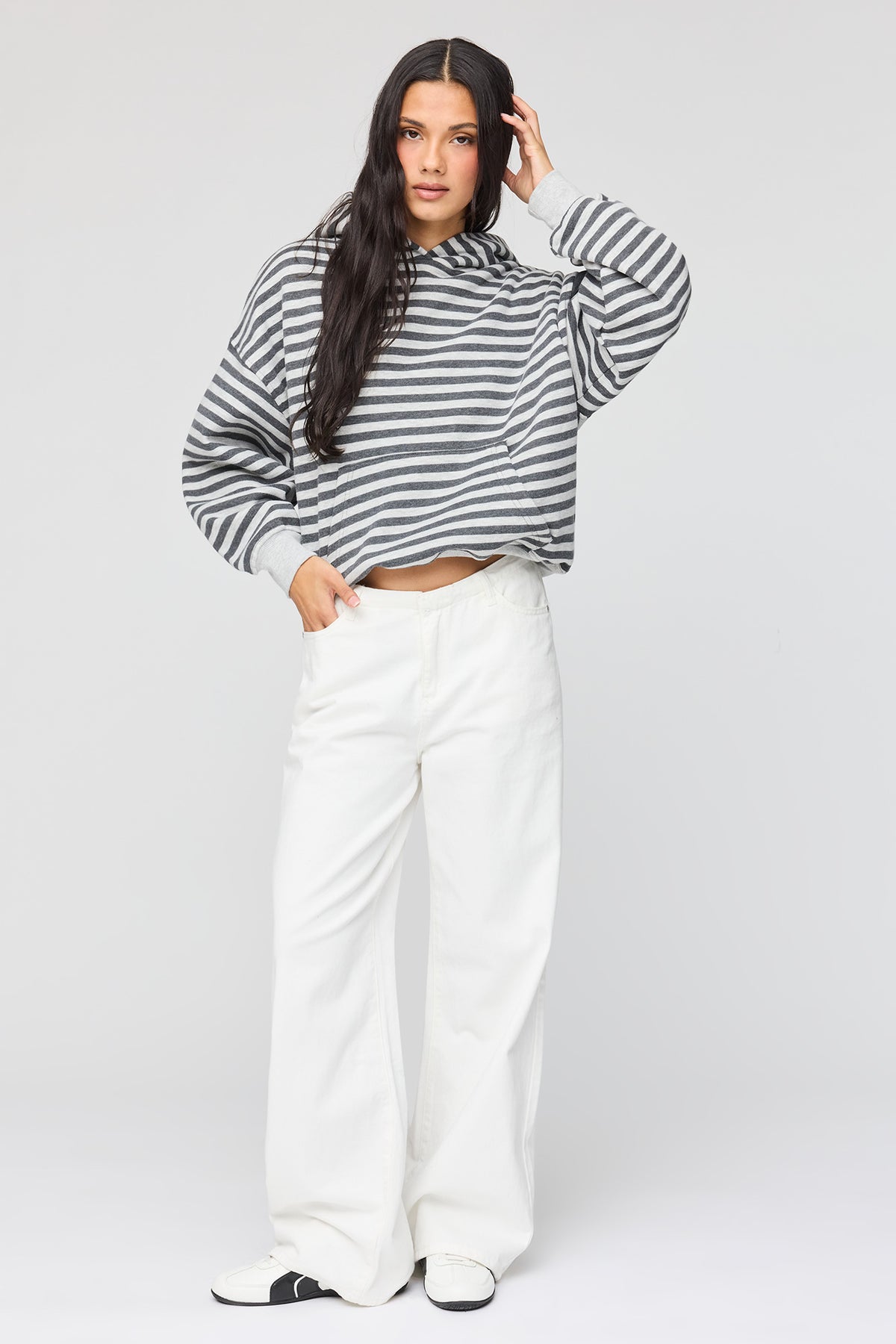 Alt View 3. Luxe Fleece Boyfriend Hoodie - Black with White