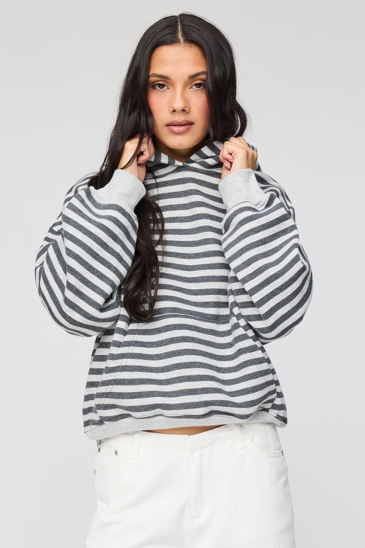 Luxe Fleece Boyfriend Hoodie - Black with White