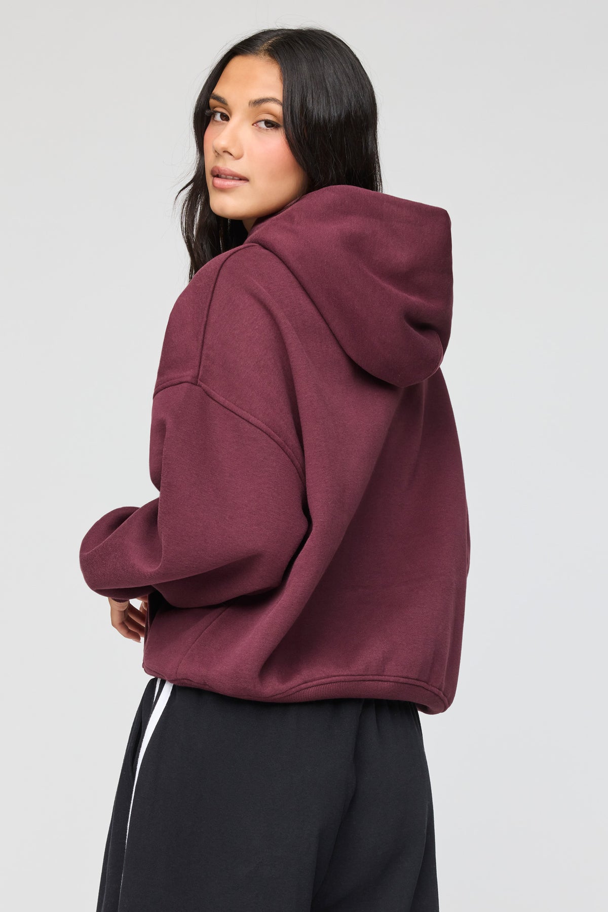 Alt View 2. Luxe Fleece Boyfriend Hoodie - Burgundy