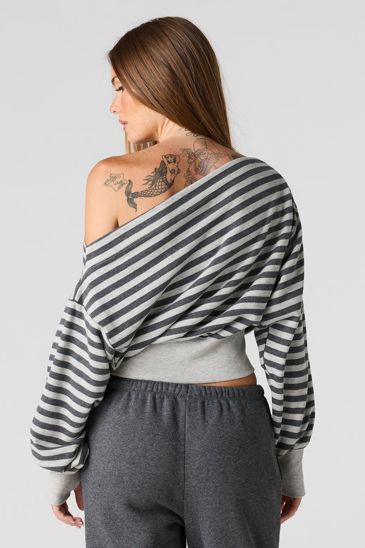 Alt View 2. Luxe French Terry Off Shoulder Sweatshirt - Dark Grey