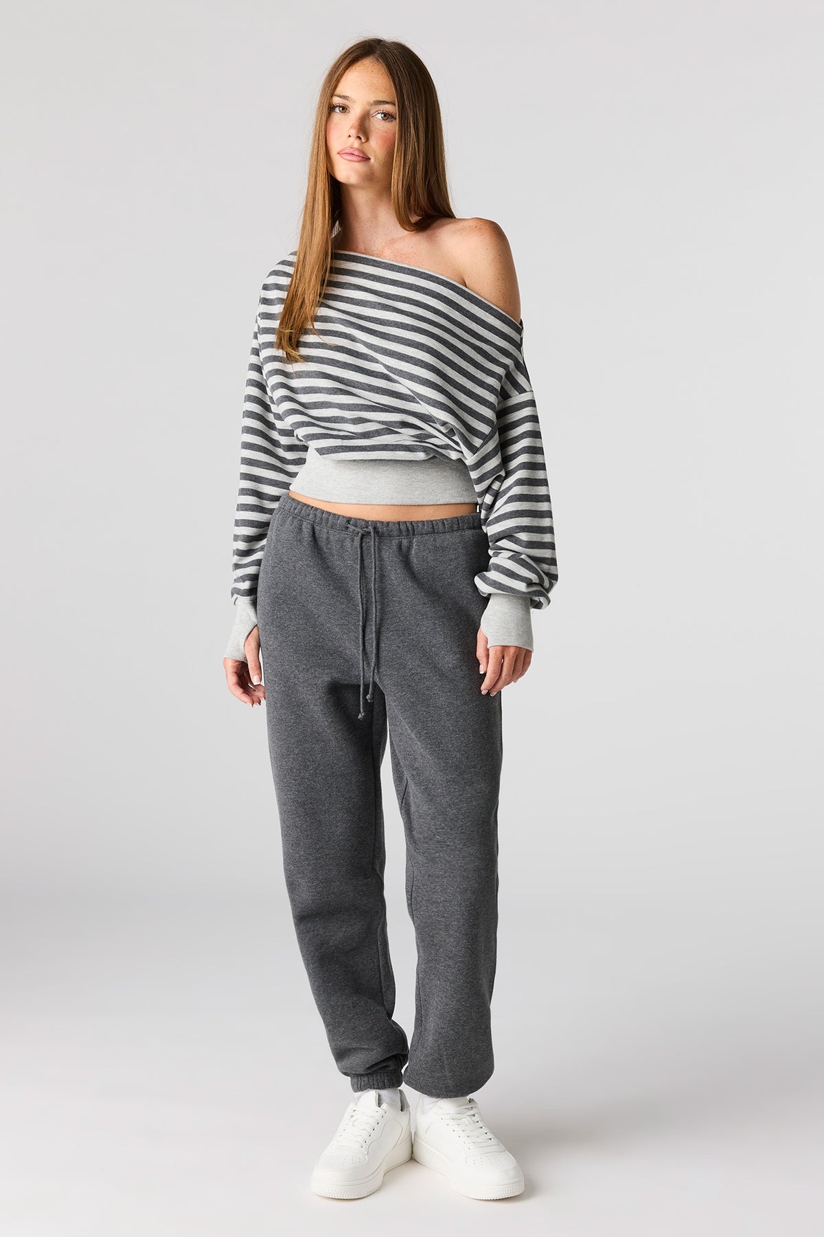 Alt View 3. Luxe French Terry Off Shoulder Sweatshirt - Dark Grey