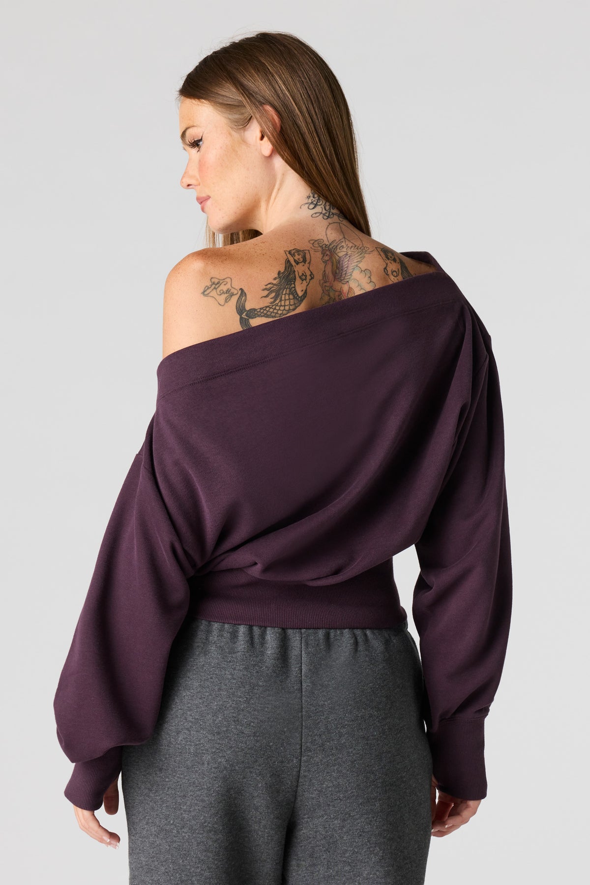 Alt View 2. Luxe French Terry Off Shoulder Sweatshirt - Purple