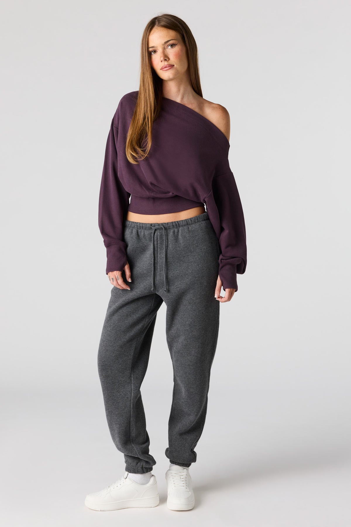 Alt View 3. Luxe French Terry Off Shoulder Sweatshirt - Purple