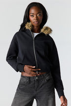 Luxe Fleece Fur Trim Boyfriend Zip Hoodie