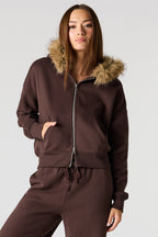 Luxe Fleece Fur Trim Boyfriend Zip Hoodie