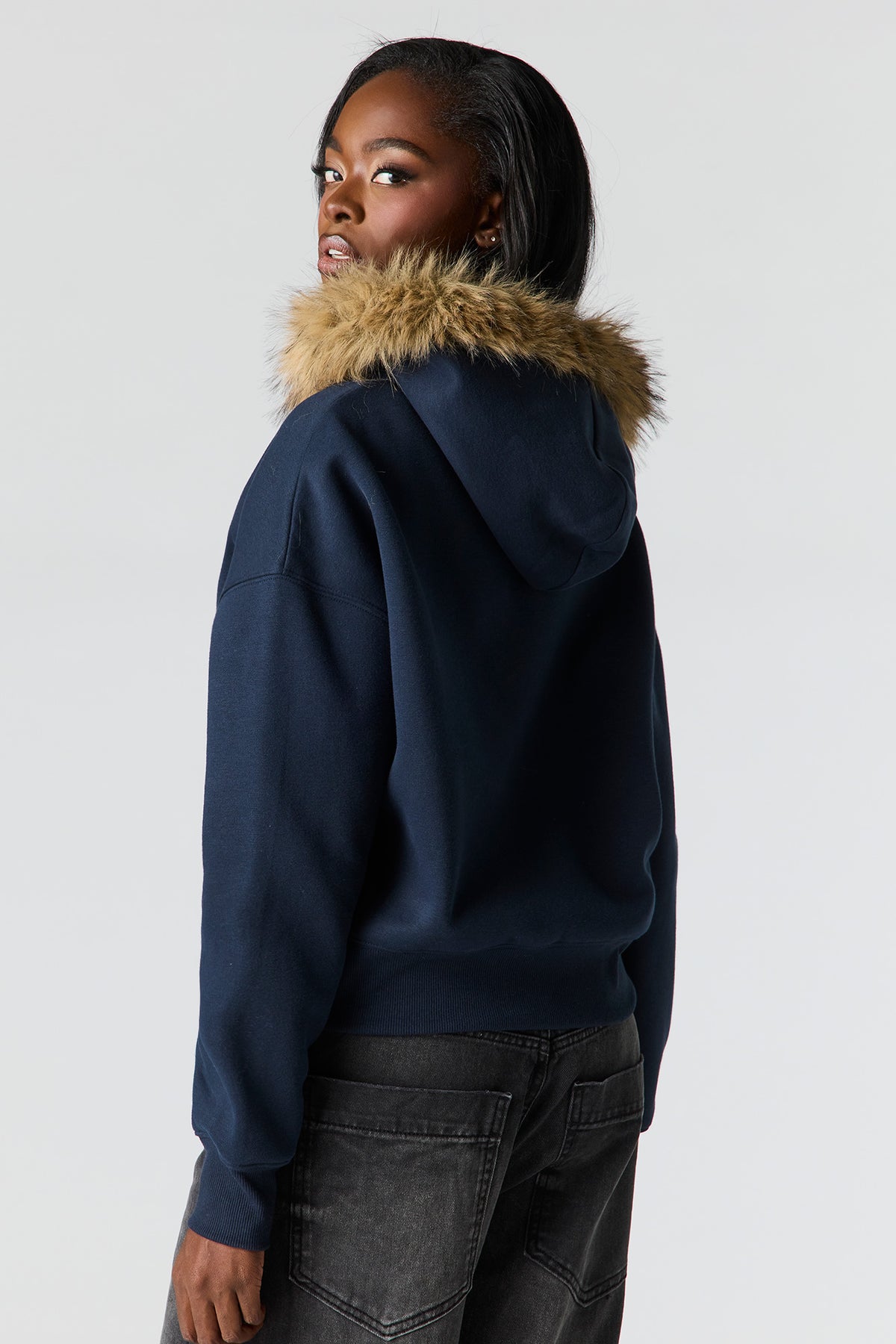 Alt View 18. Luxe Fleece Fur Trim Boyfriend Zip Hoodie - Light Pink