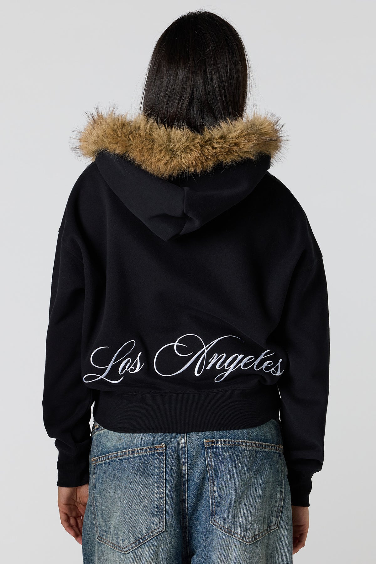 Alt View 2. Luxe Fleece Boyfriend Zip Faux Fur Hoodie - Black