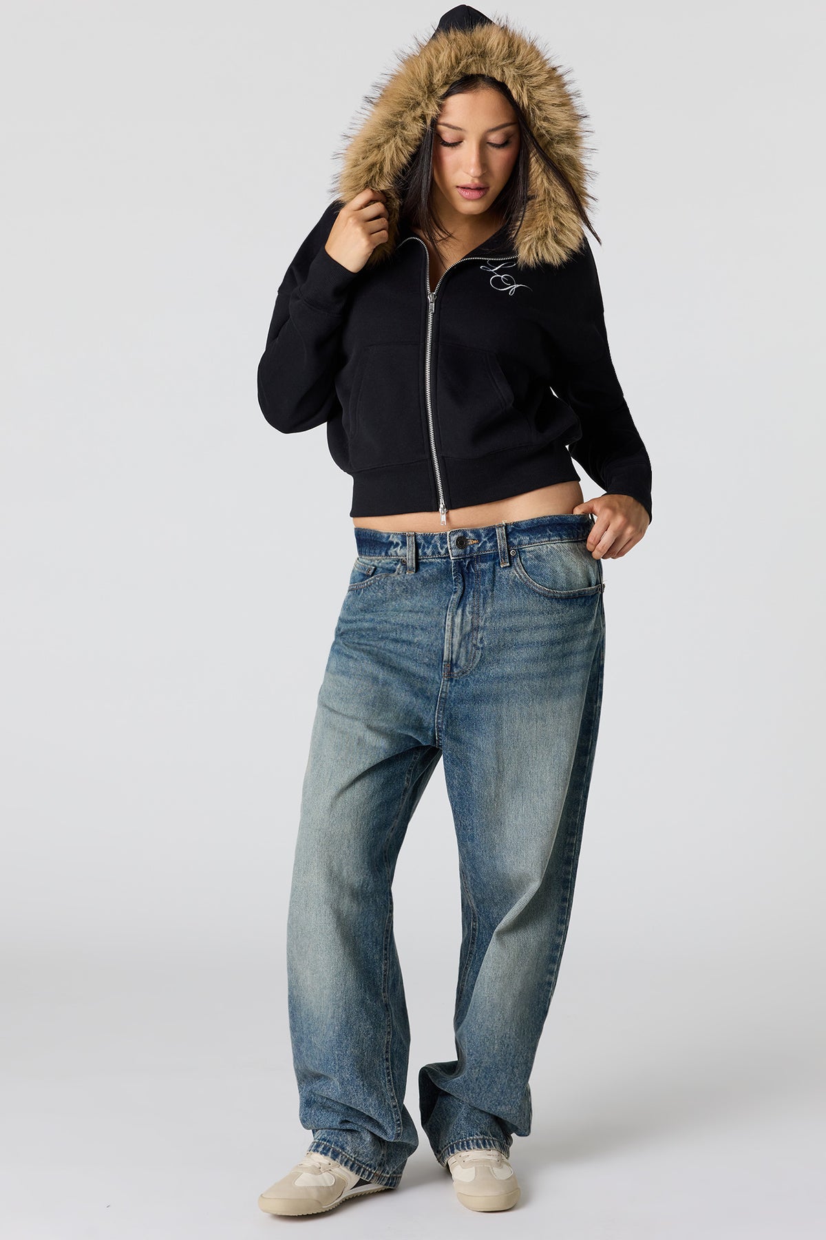 Alt View 3. Luxe Fleece Boyfriend Zip Faux Fur Hoodie - Black