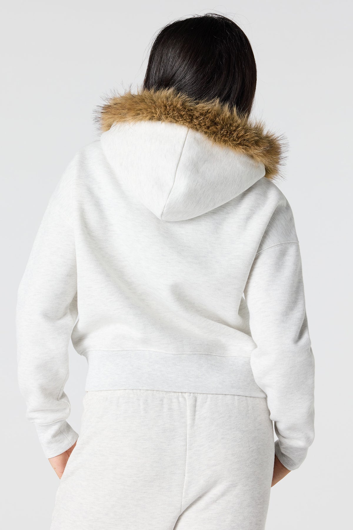 Alt View 2. Luxe Fleece Boyfriend Zip Faux Fur Hoodie - Light Grey