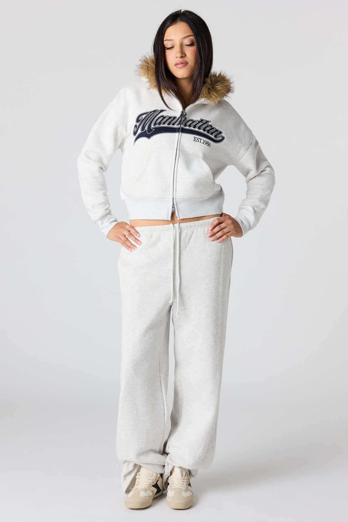 Alt View 3. Luxe Fleece Boyfriend Zip Faux Fur Hoodie - Light Grey
