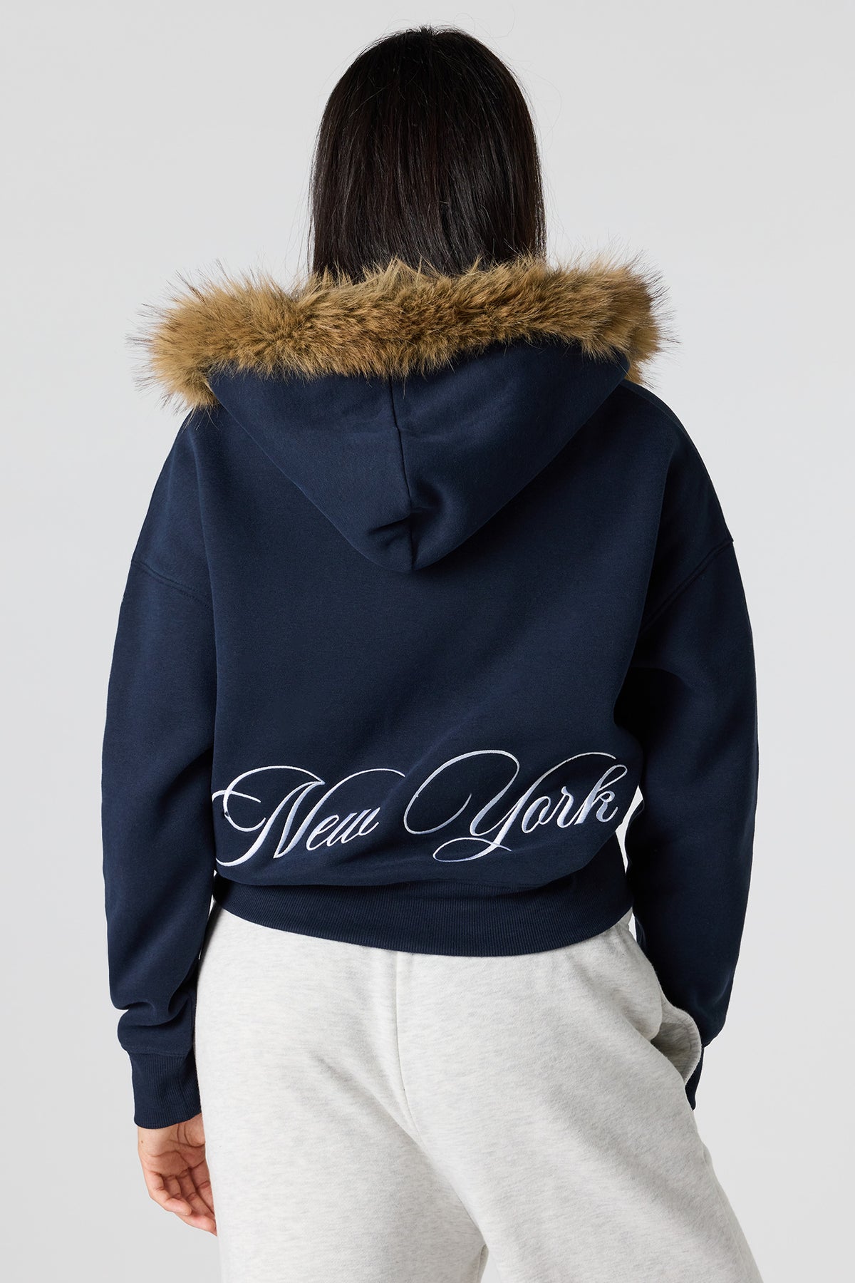 Alt View 2. Luxe Fleece Boyfriend Zip Faux Fur Hoodie - Dark Blue