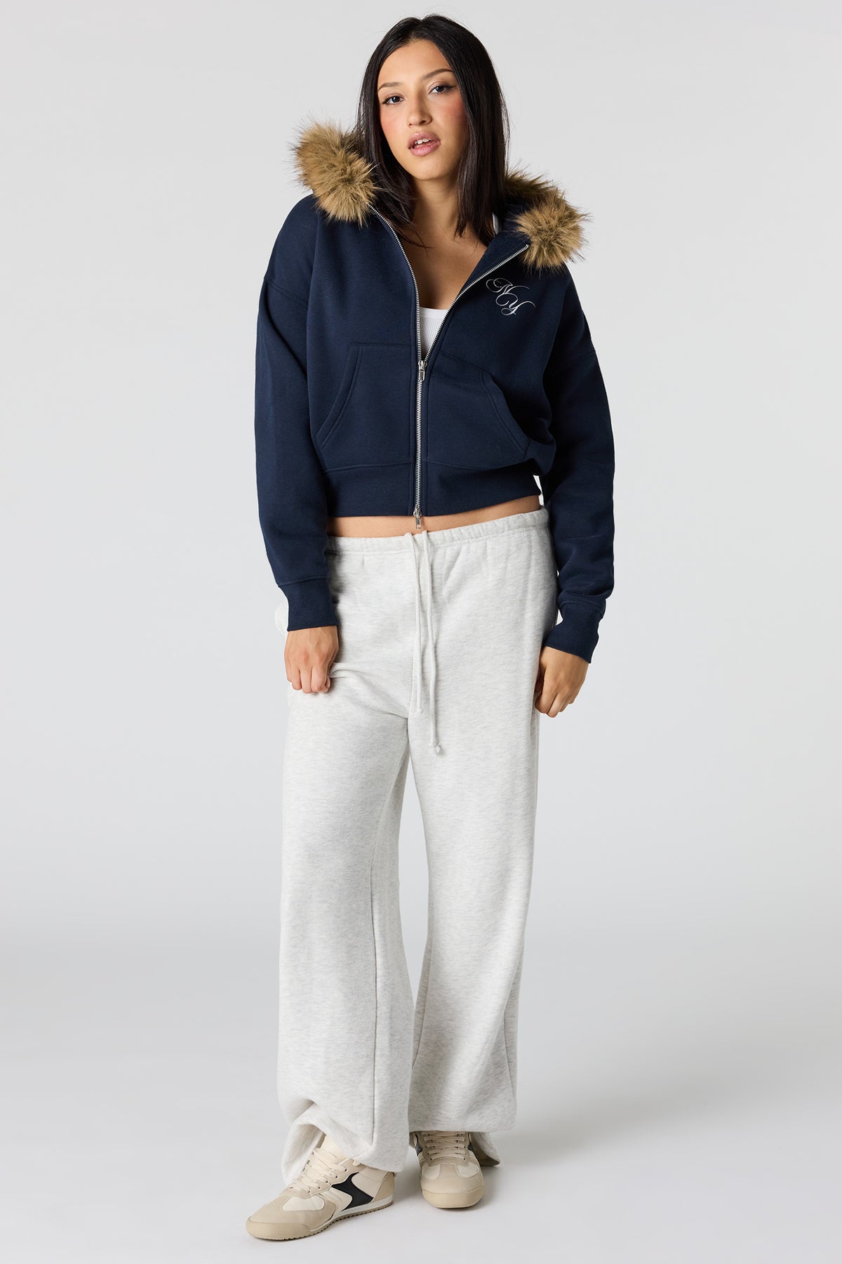 Alt View 3. Luxe Fleece Boyfriend Zip Faux Fur Hoodie - Dark Blue