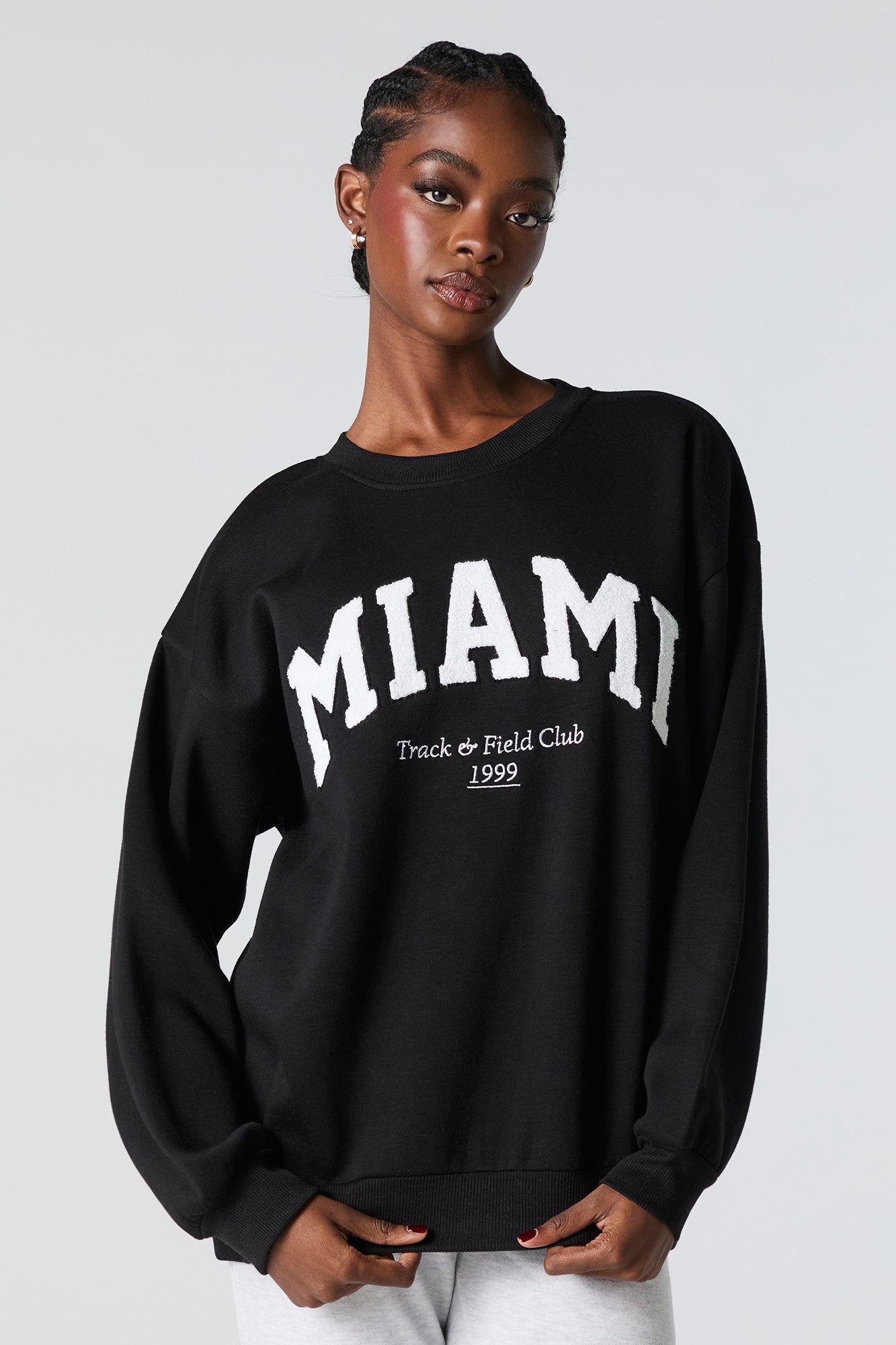 Oversized Destination Chenille Embroidered Fleece Sweatshirt