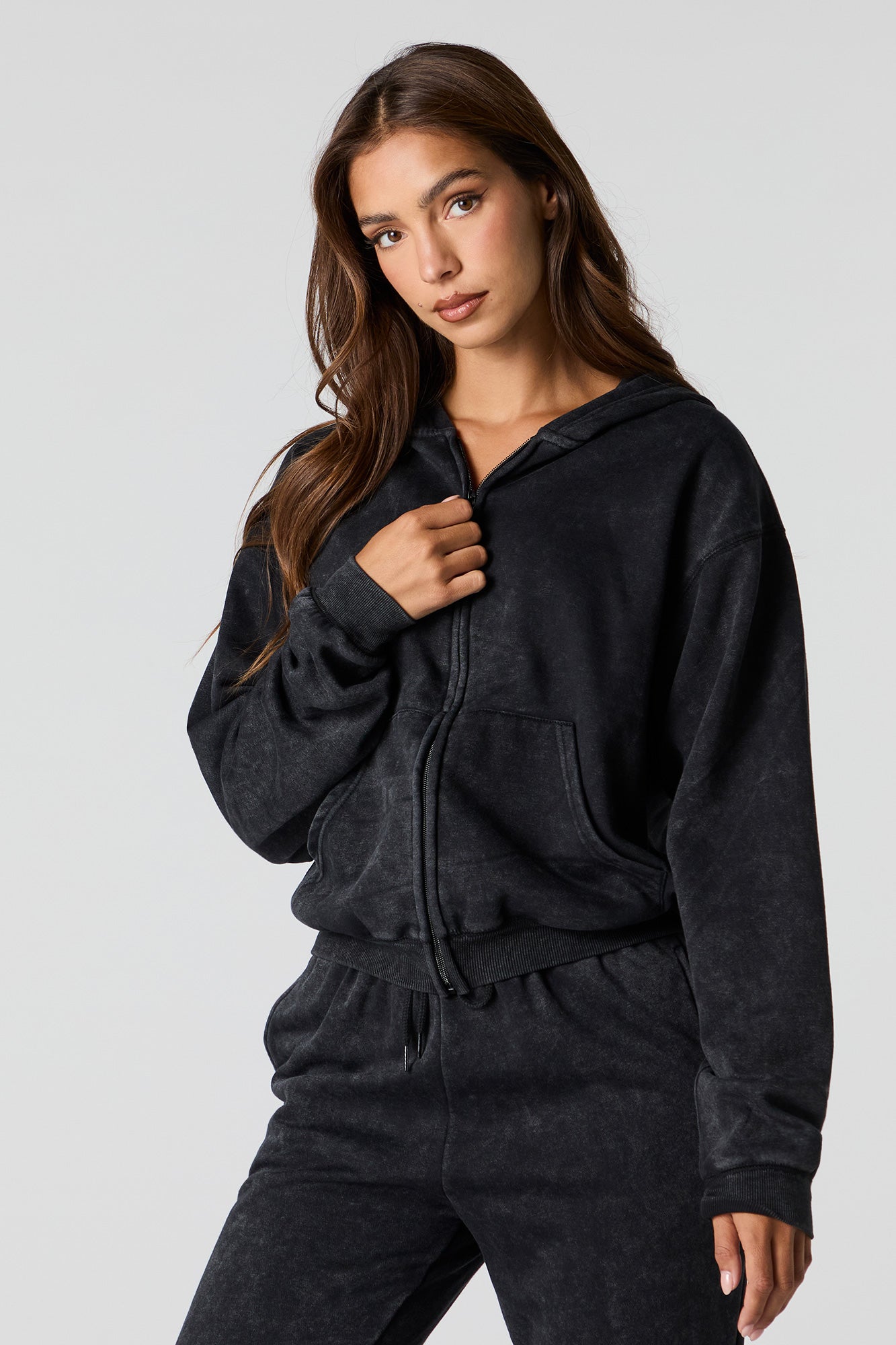 Washed Fleece Zip-Up Hoodie