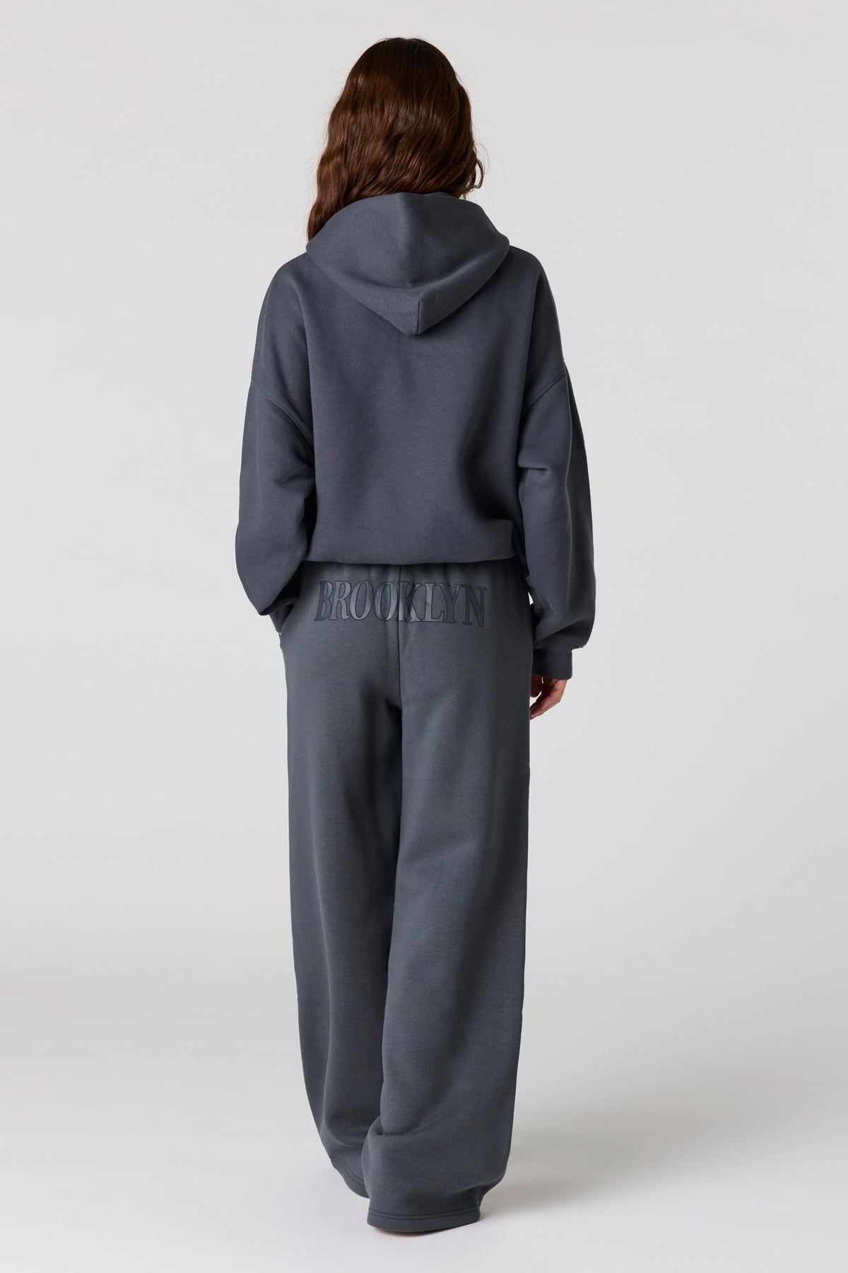 Alt View 3. Luxe Fleece Graphic Wide Leg Sweatpant - Dark Grey