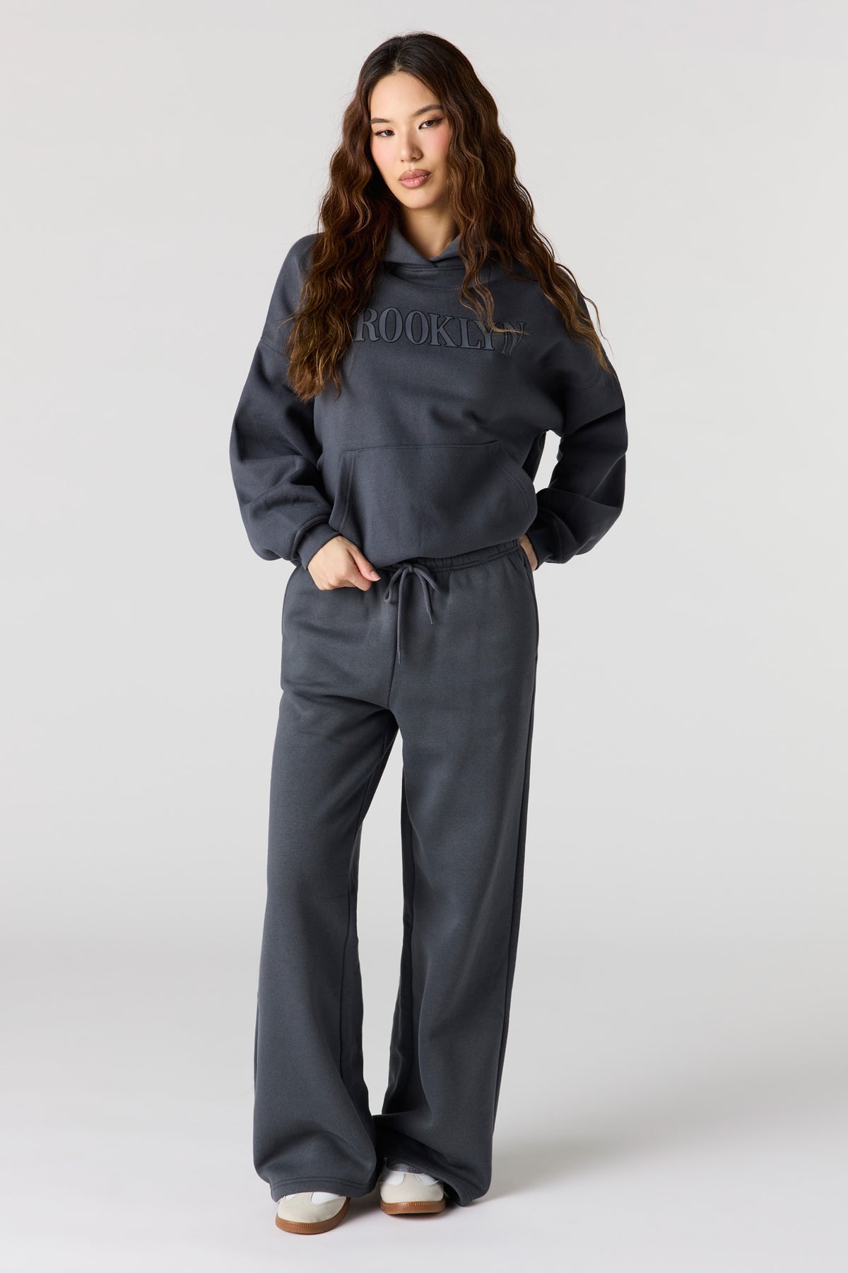 Luxe Fleece Graphic Wide Leg Sweatpant - Dark Grey