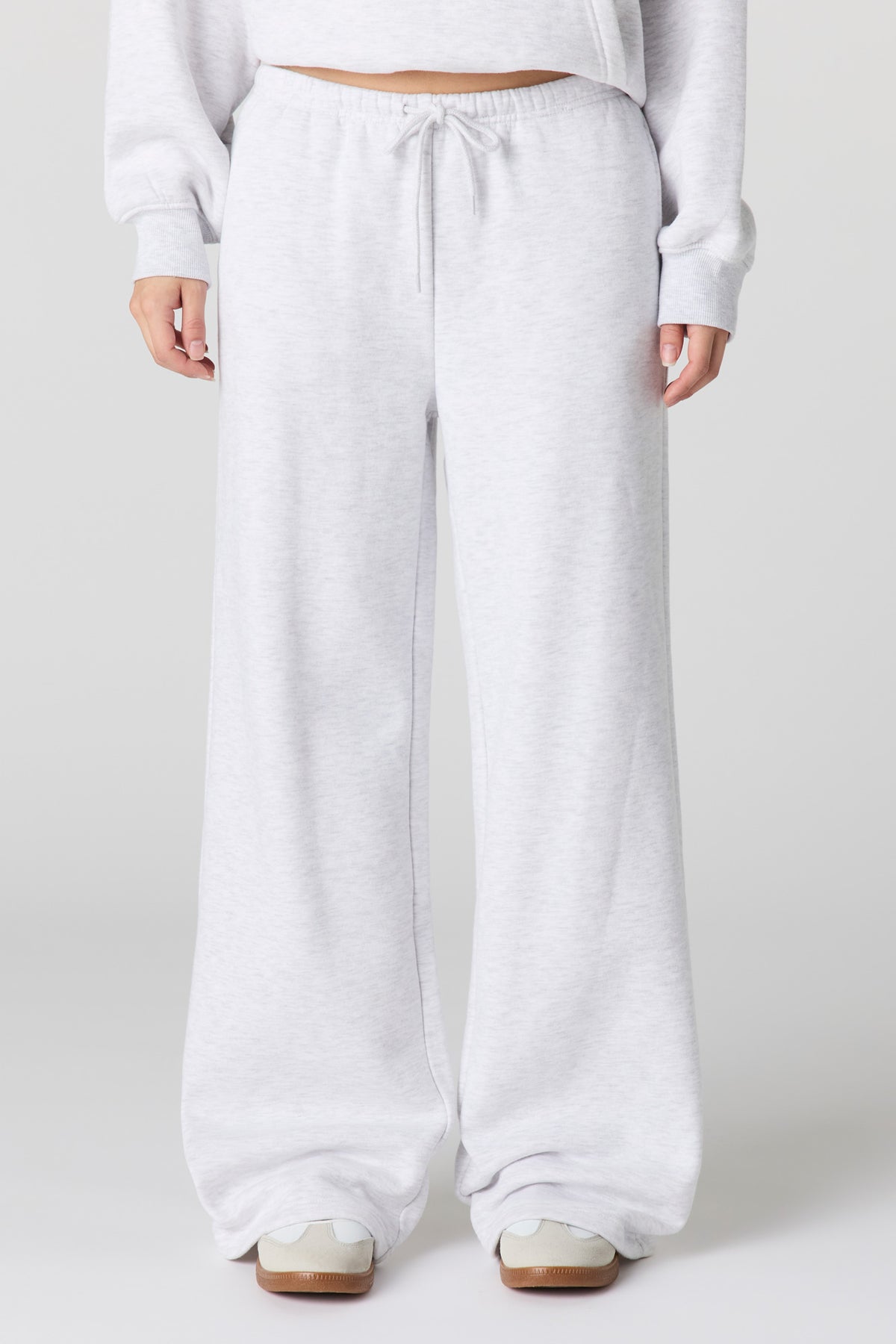 Alt View 2. Luxe Fleece Graphic Wide Leg Sweatpant - Light Grey