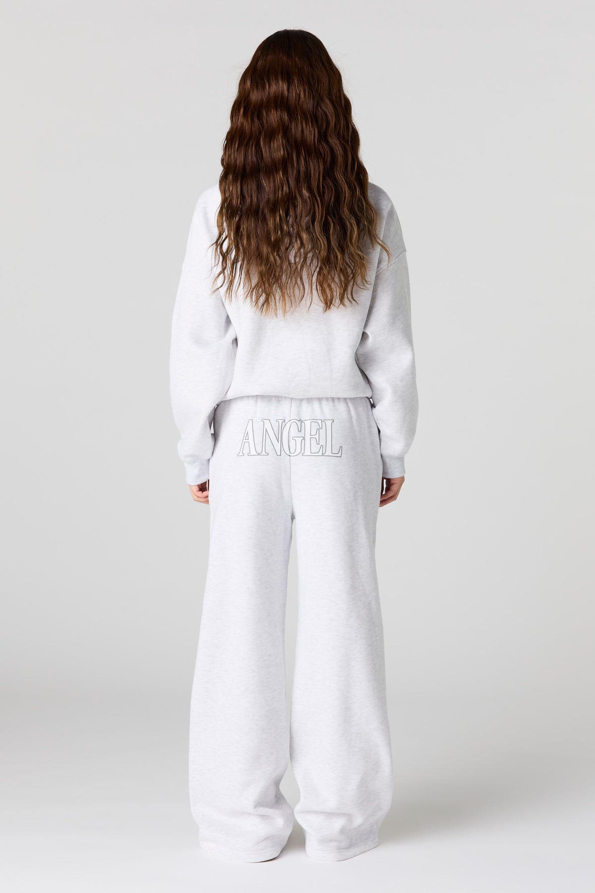 Alt View 3. Luxe Fleece Graphic Wide Leg Sweatpant - Light Grey