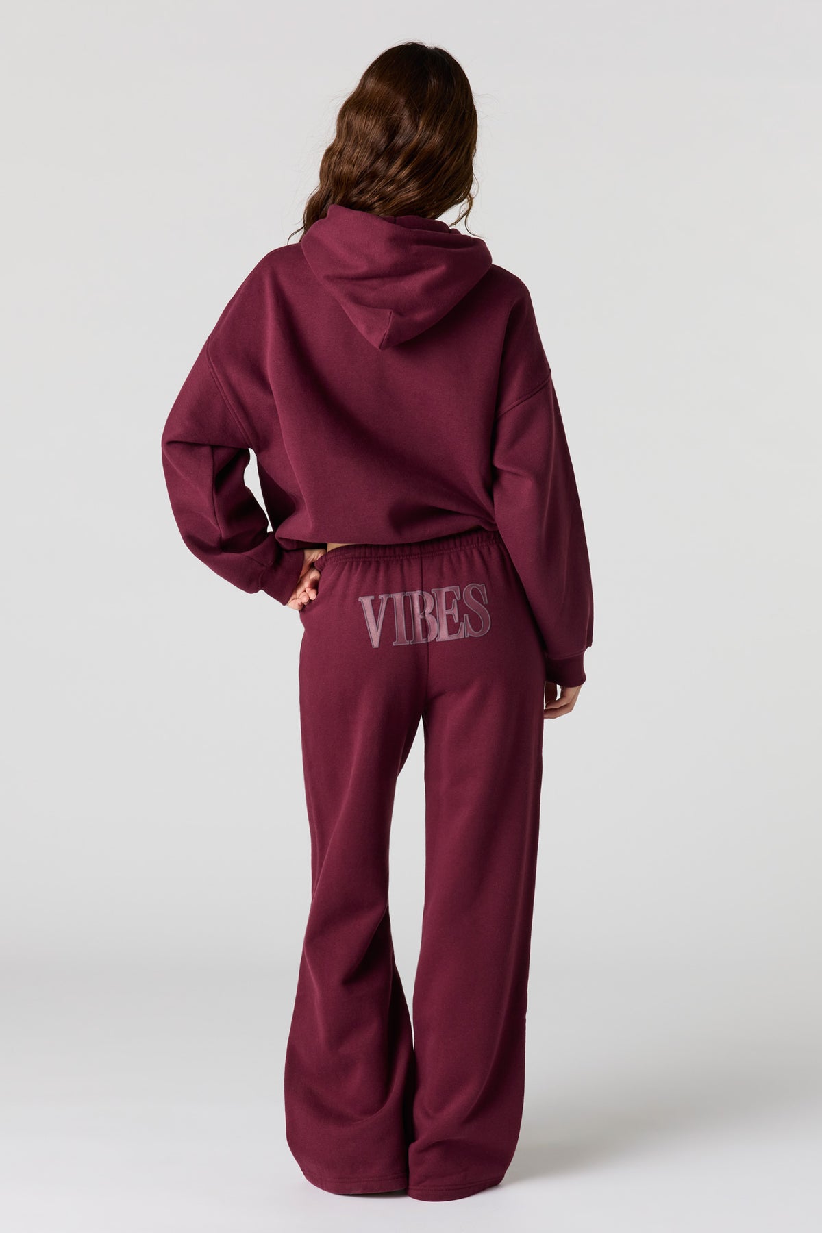 Alt View 3. Luxe Fleece Graphic Wide Leg Sweatpant - Burgundy