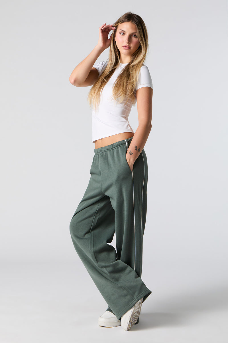 Piping Detail Wide Leg Fleece Sweatpant