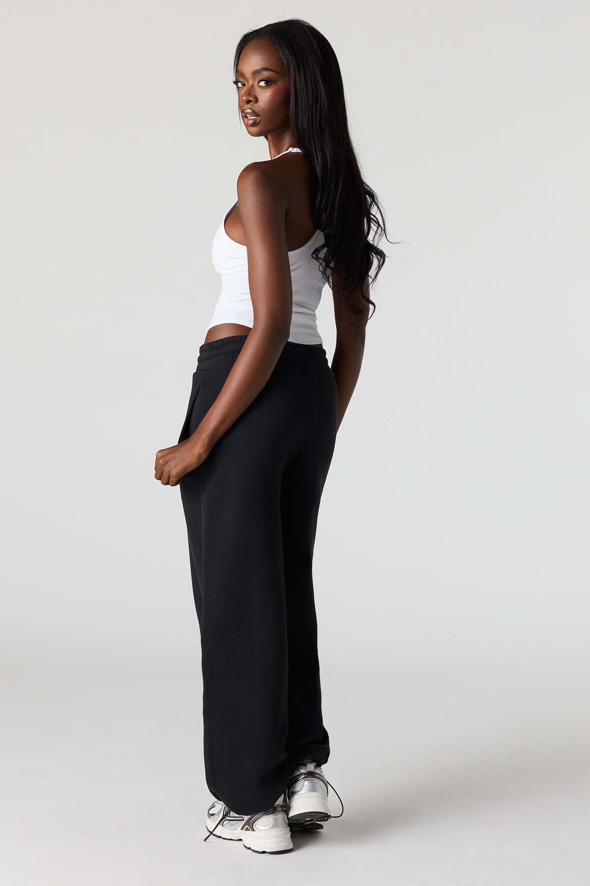 Alt View 3. Luxe Fleece Barrel Jogger - Black