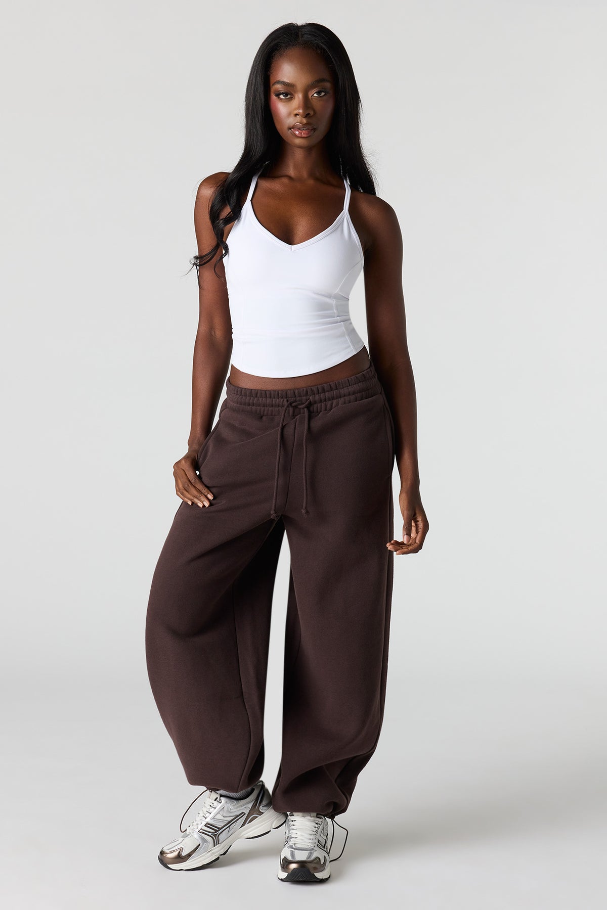Luxe Fleece Barrel Jogger - Brown