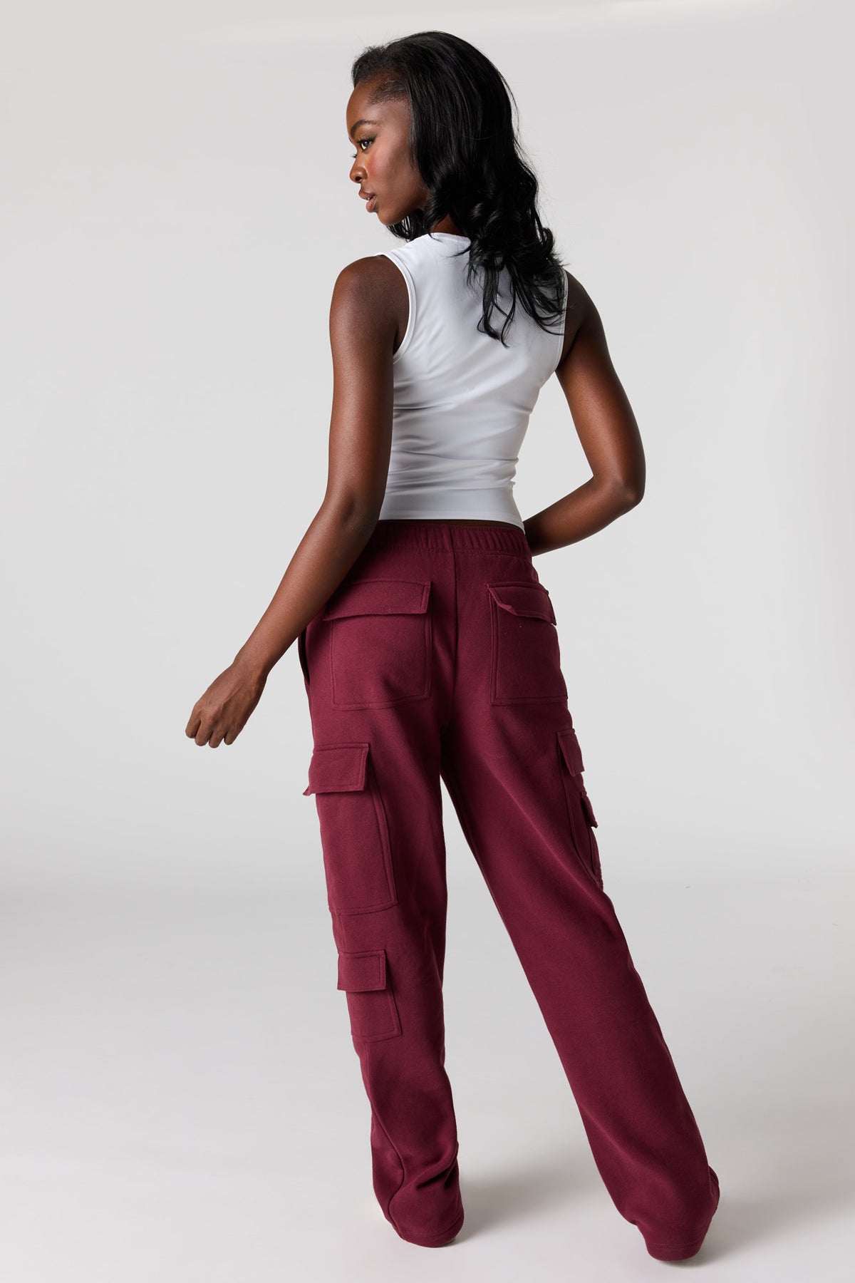 Alt View 3. Luxe Fleece Cargo Sweatpant - Burgundy