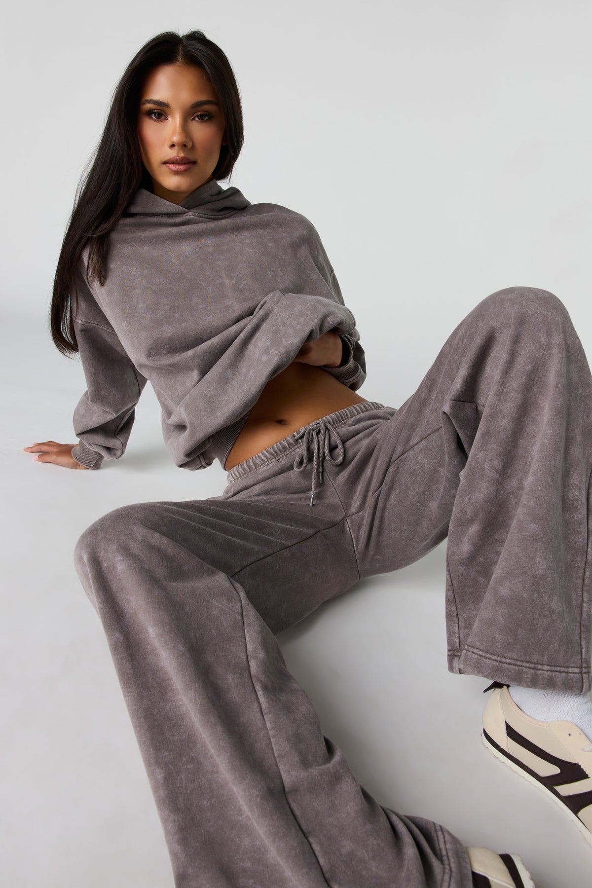 Luxe Fleece Washed Wide Leg Sweatpant - Sand