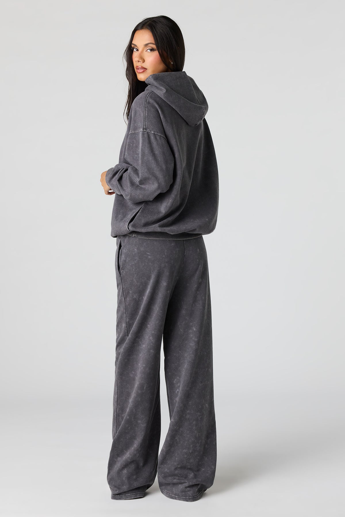 Alt View 3. Luxe Fleece Washed Wide Leg Sweatpant - Grey Blue