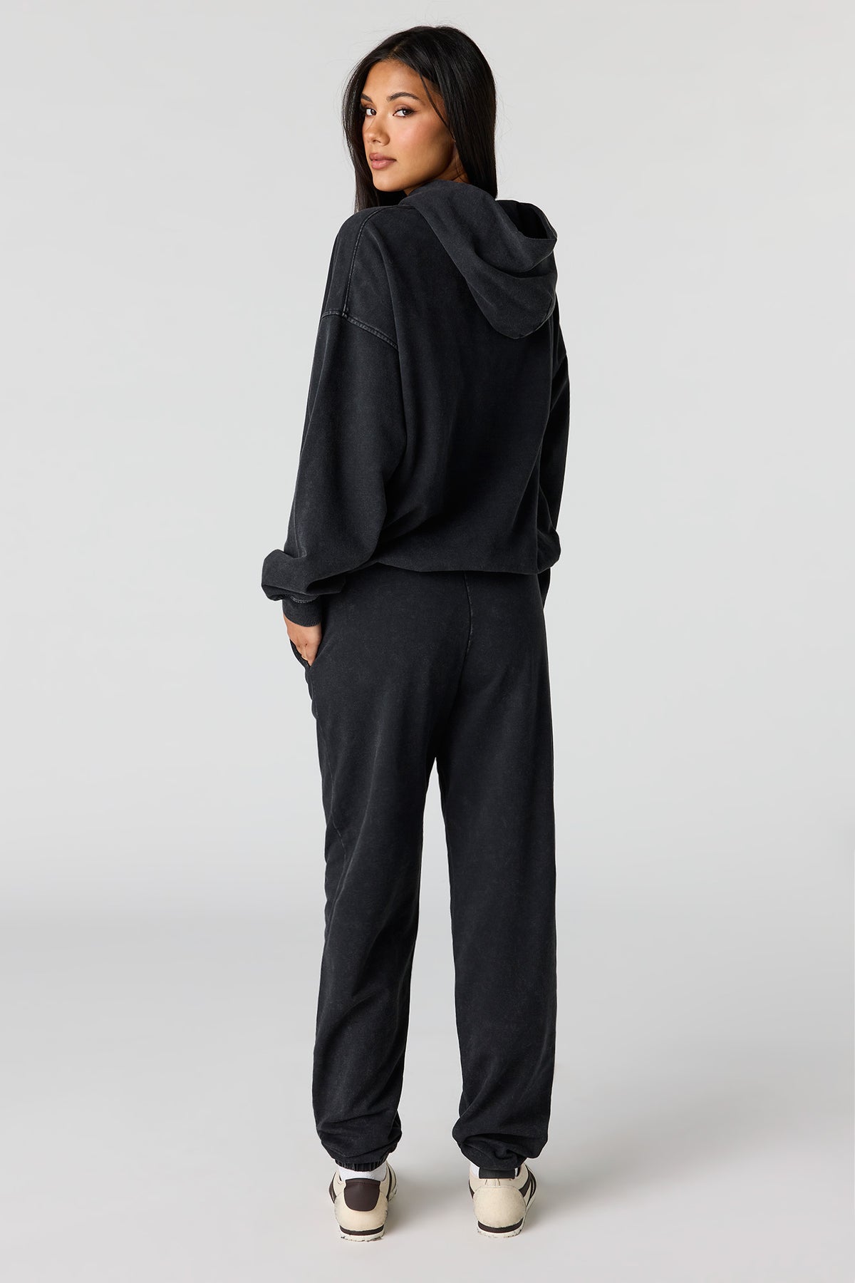 Alt View 3. Luxe Fleece Washed Low Rise Jogger - Solid Black
