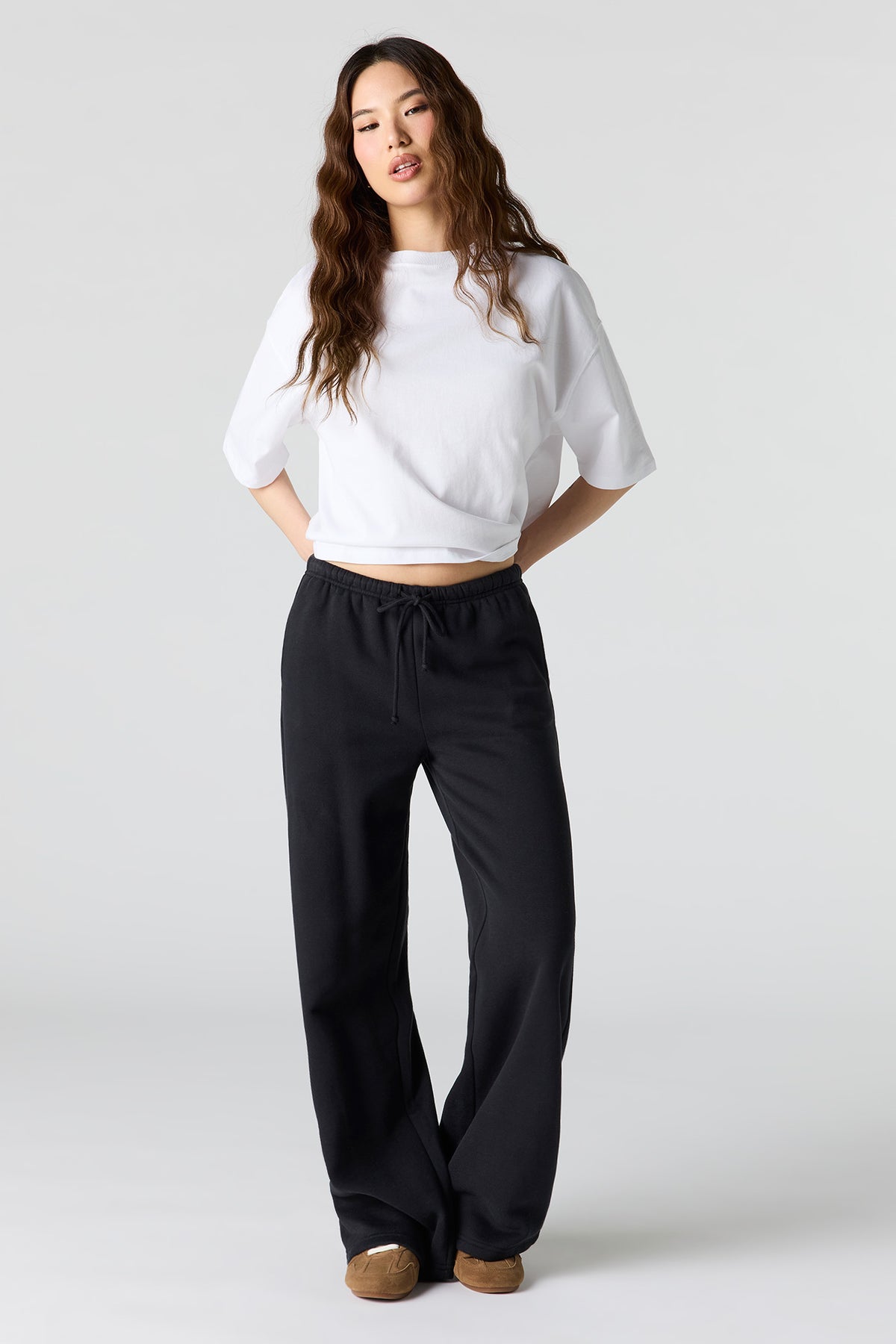 Luxe Fleece Wide Leg Sweatpant - Black