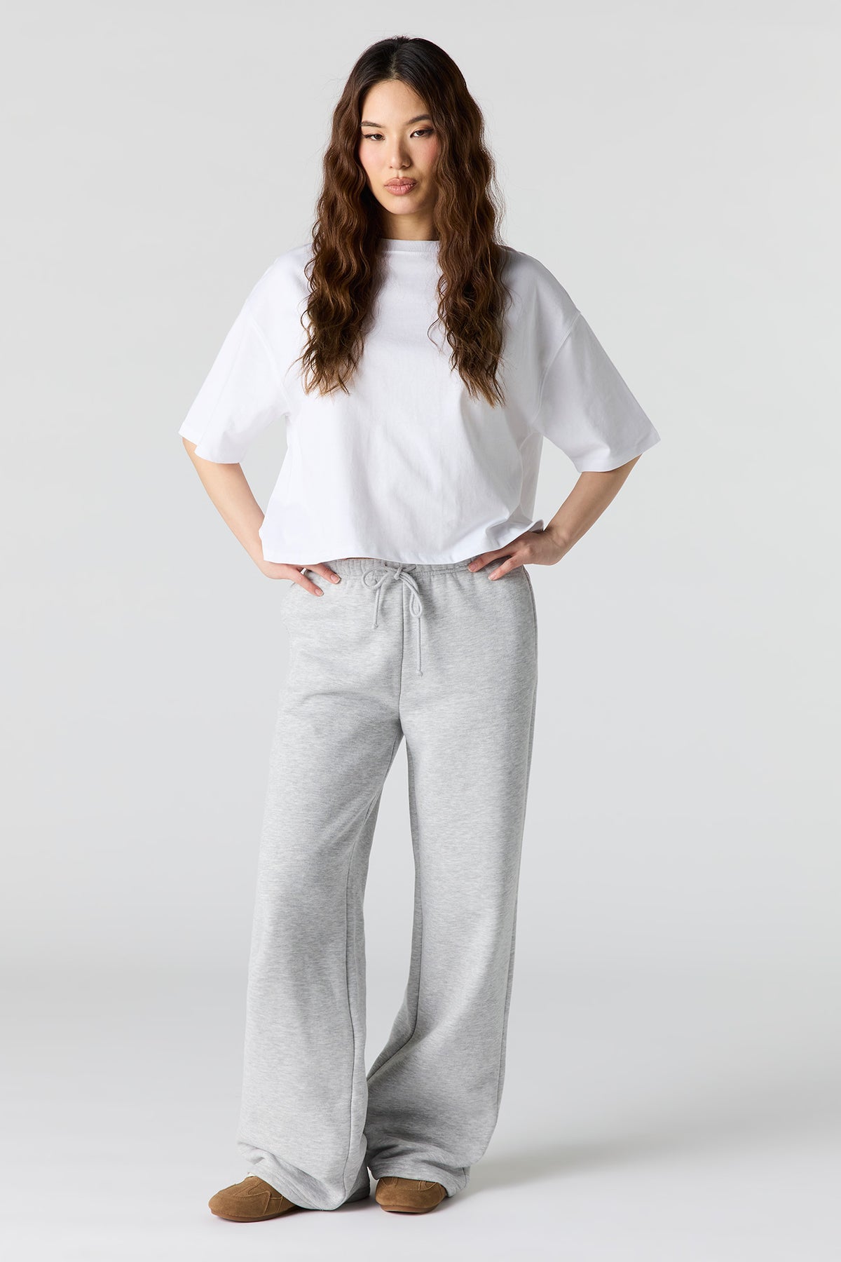Luxe Fleece Wide Leg Sweatpant - Heather Grey