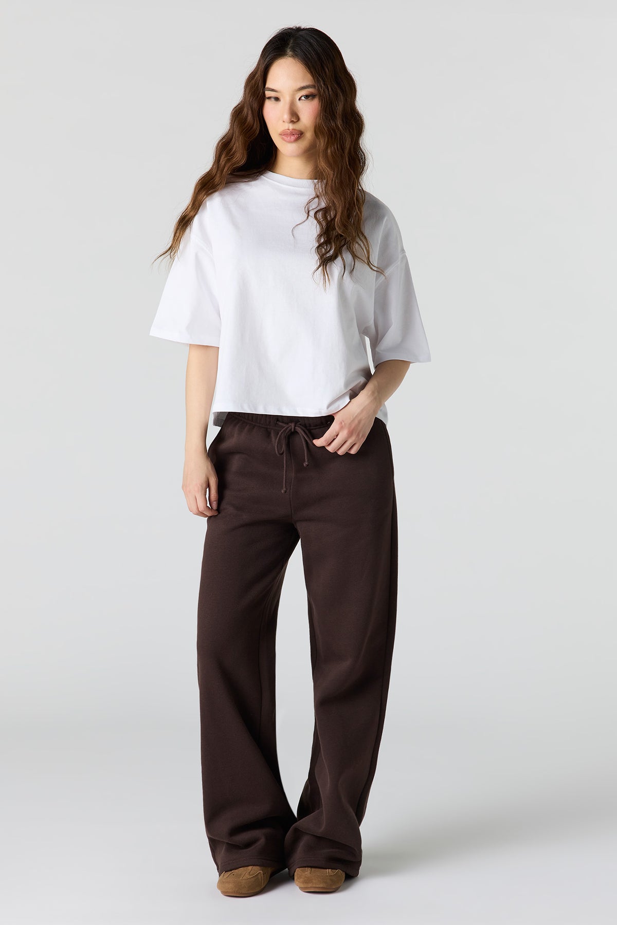 Luxe Fleece Wide Leg Sweatpant - Brown
