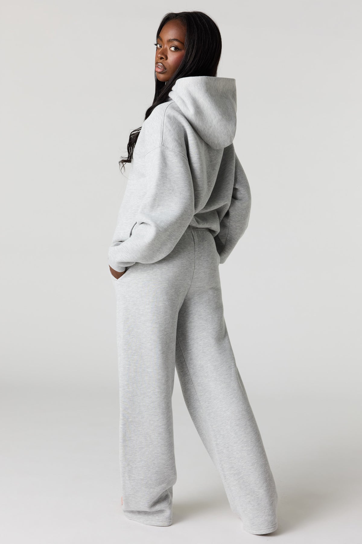Alt View 3. Luxe Fleece Wide Leg Sweatpant - Heather Grey