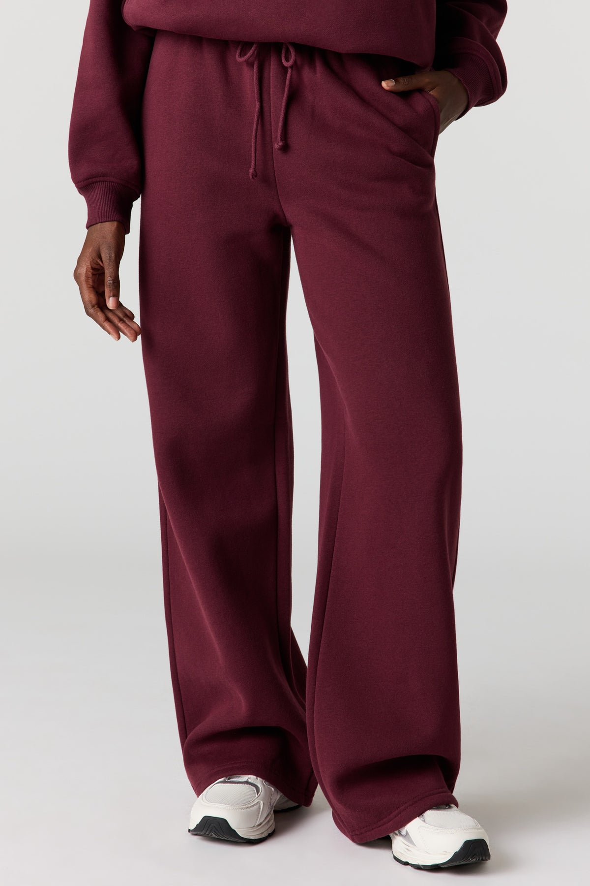 Alt View 2. Luxe Fleece Wide Leg Sweatpant - Burgundy