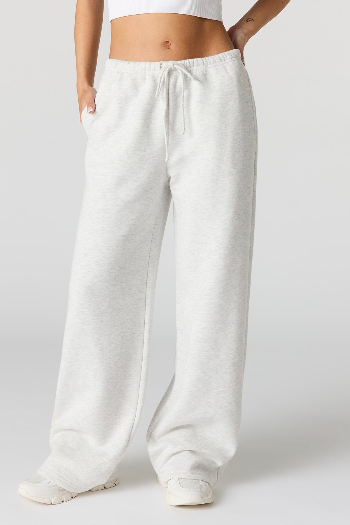 Alt View 2. Luxe Fleece Wide Leg Sweatpant - Light Grey
