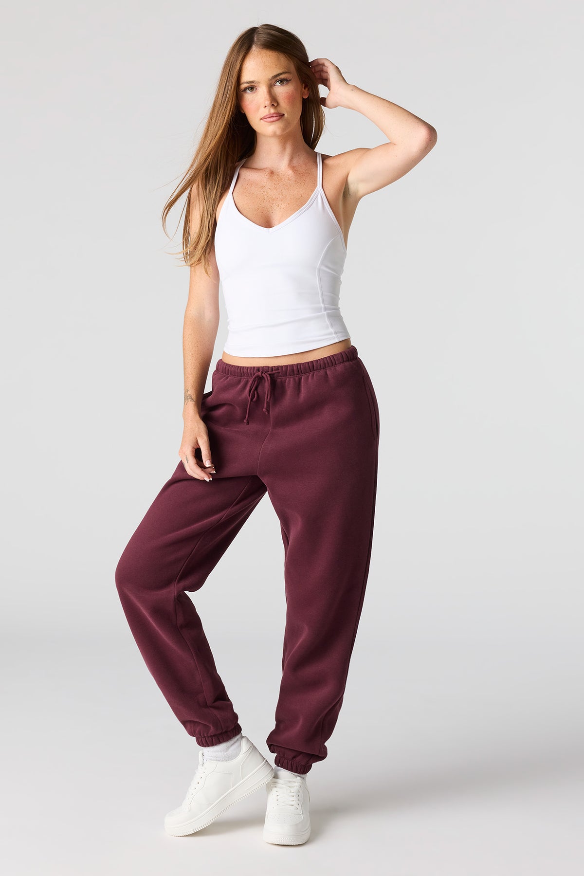Luxe Fleece Skinny Jogger - Burgundy