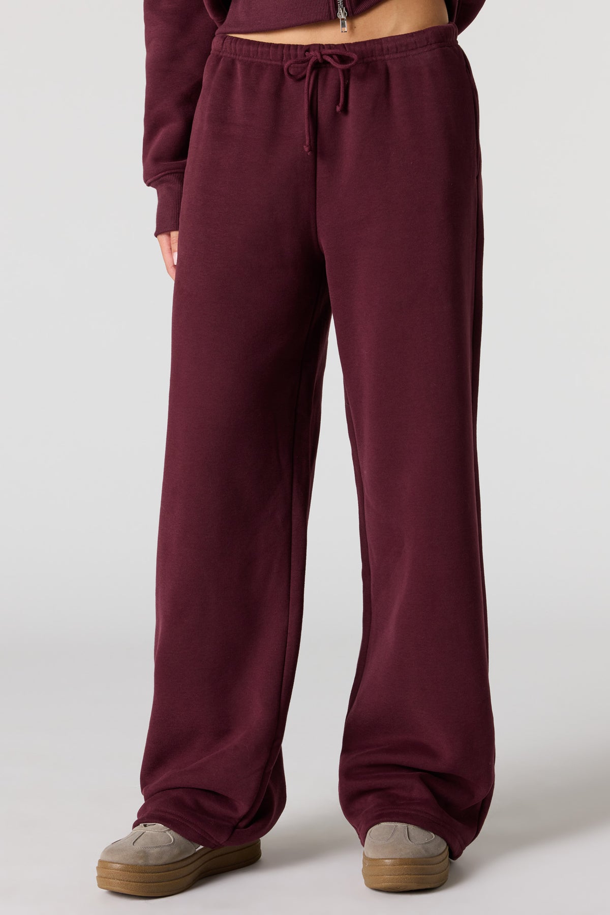 Alt View 2. Luxe Fleece Wide Leg Sweatpant - Burgundy