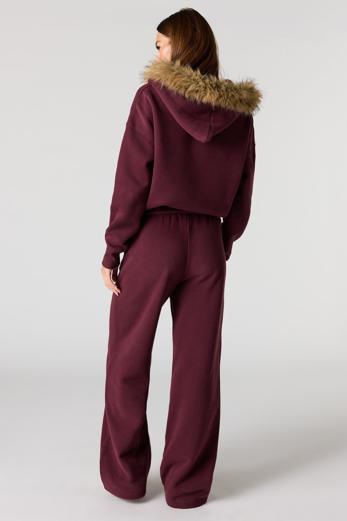 Alt View 3. Luxe Fleece Wide Leg Sweatpant - Burgundy