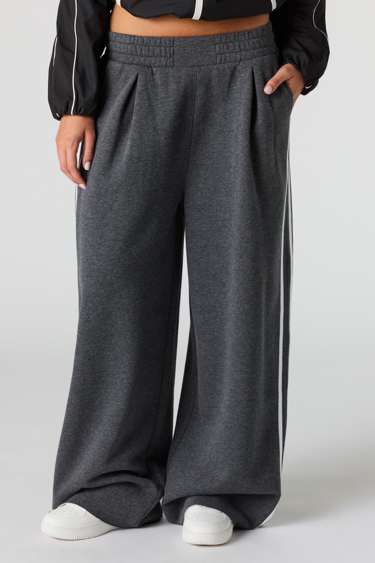 Alt View 2. Luxe Fleece Ultra Baggy Striped Sweatpant - Charcoal