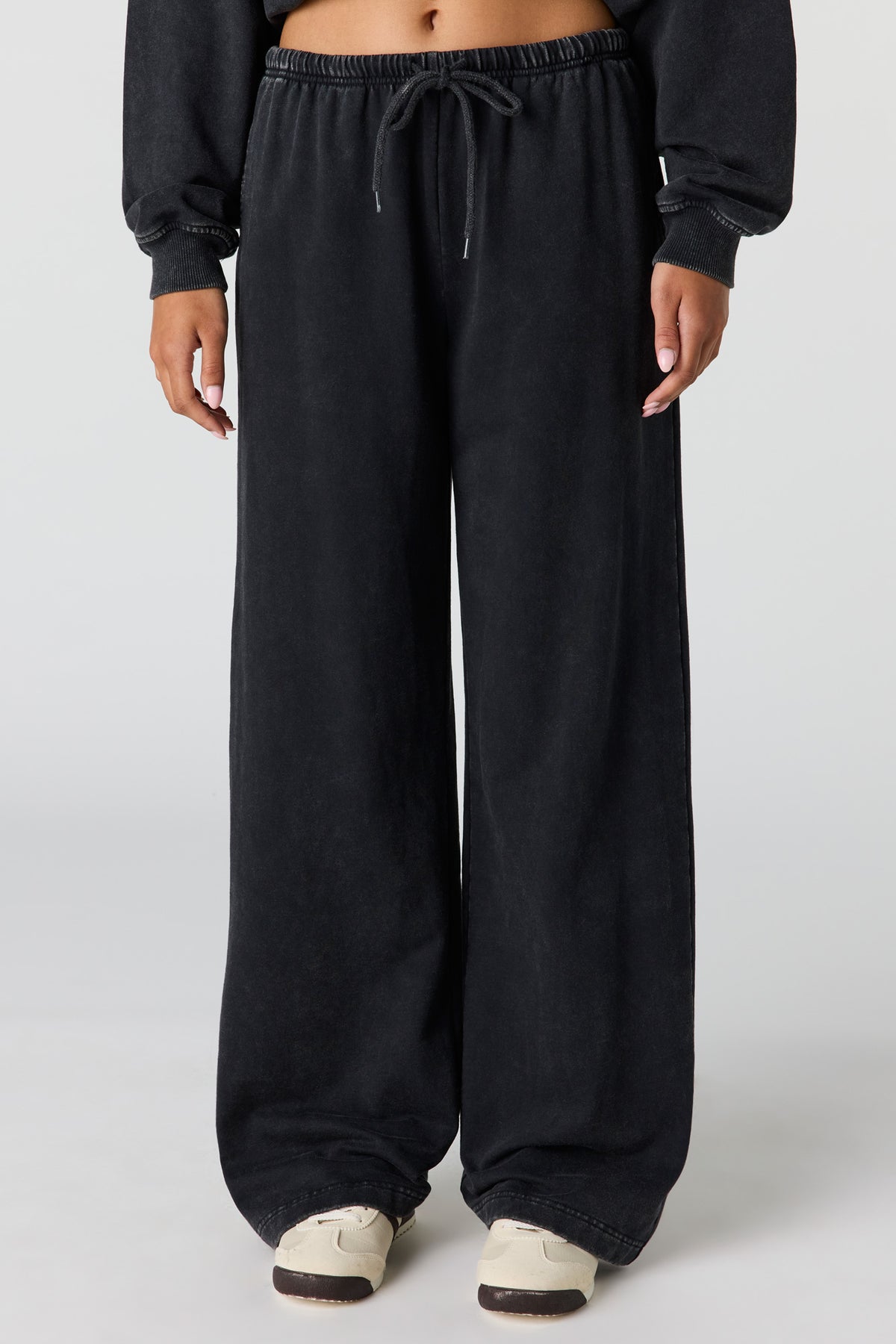 Alt View 2. Luxe Fleece Washed Wide Leg Sweatpant - Solid Black