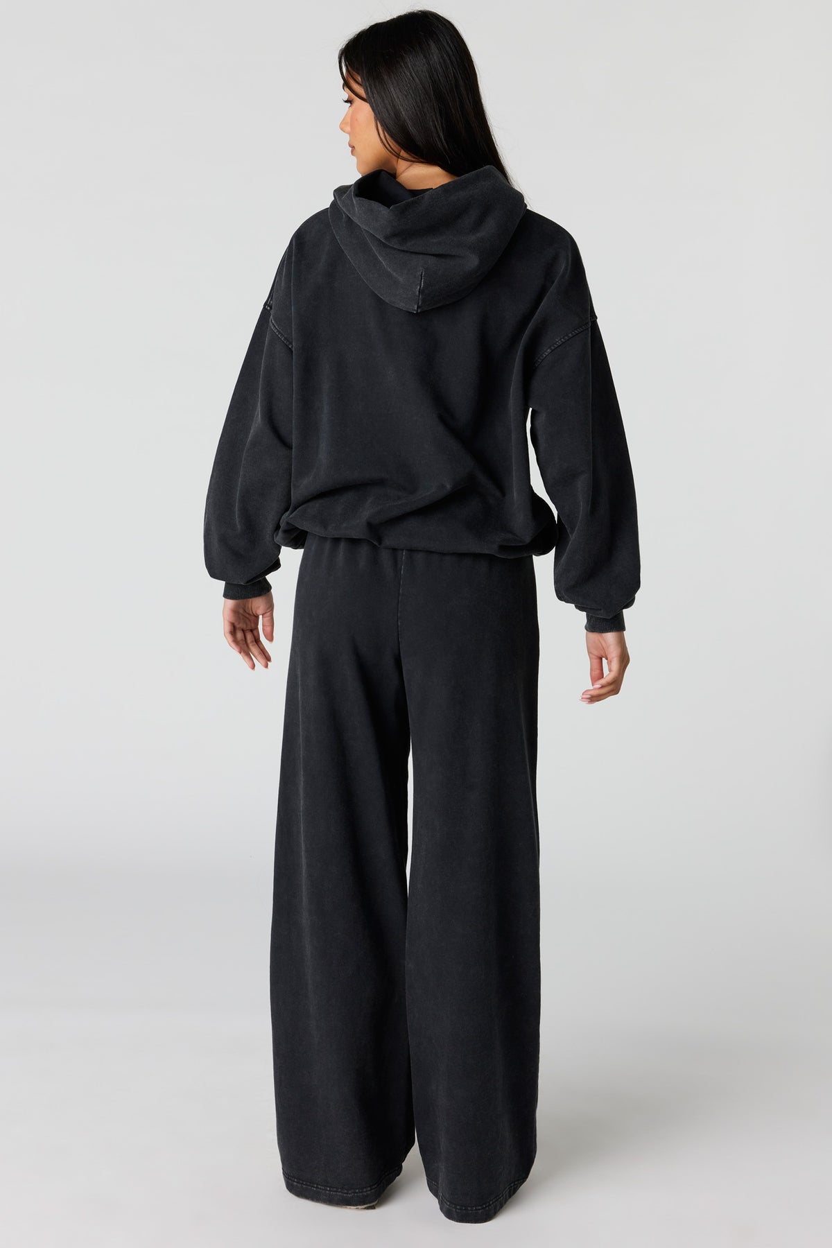 Alt View 3. Luxe Fleece Washed Wide Leg Sweatpant - Solid Black