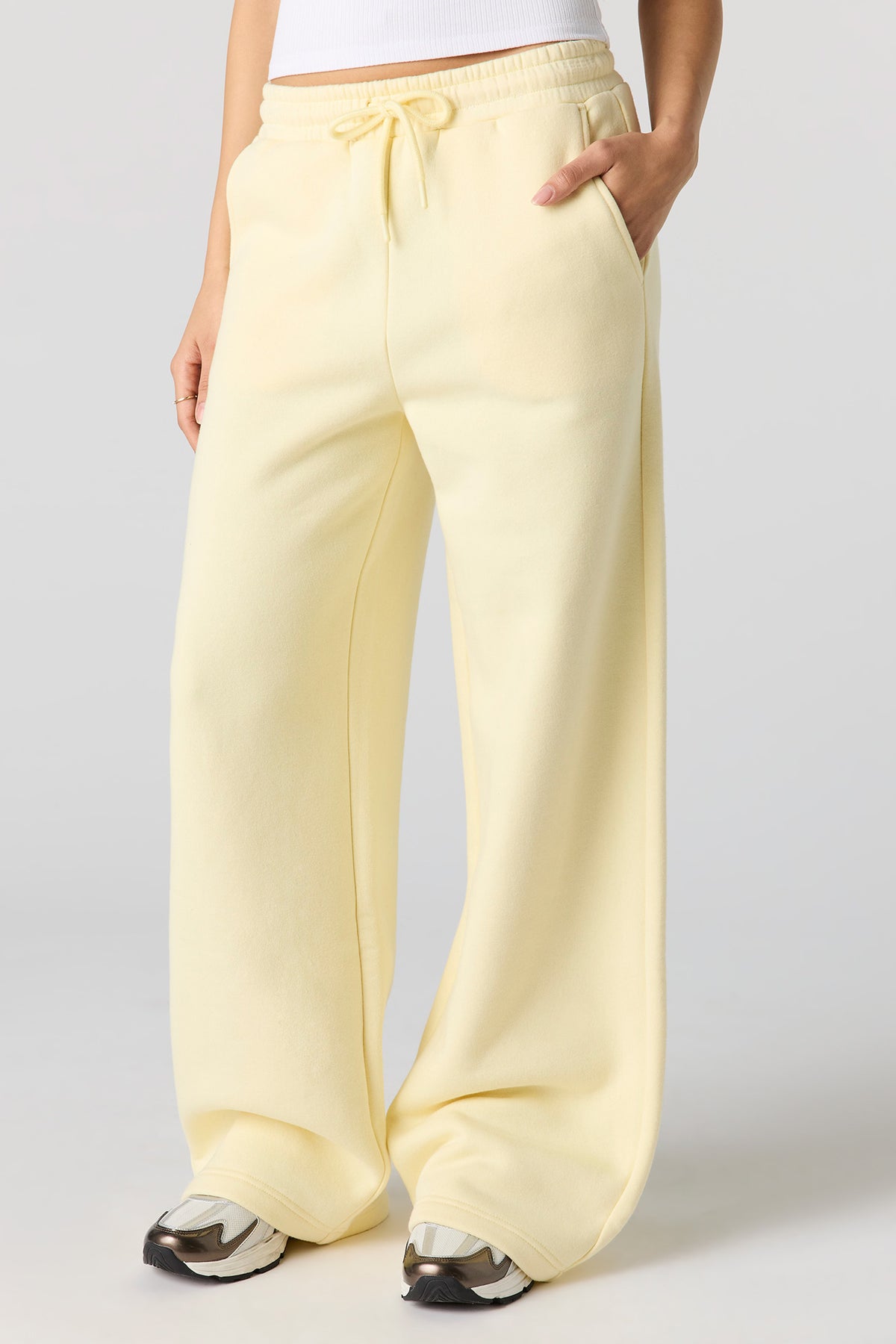 Alt View 2. Luxe Fleece Ultra Wide Leg Sweatpant - Yellow